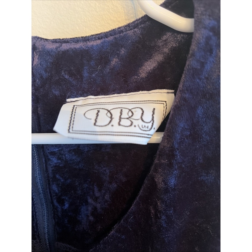 Vintage 90s Blue Velvet Midi Dress Y2K Bell Whimsigoth Skater Skirt 9 Sleeveless - Picture 5 of 16